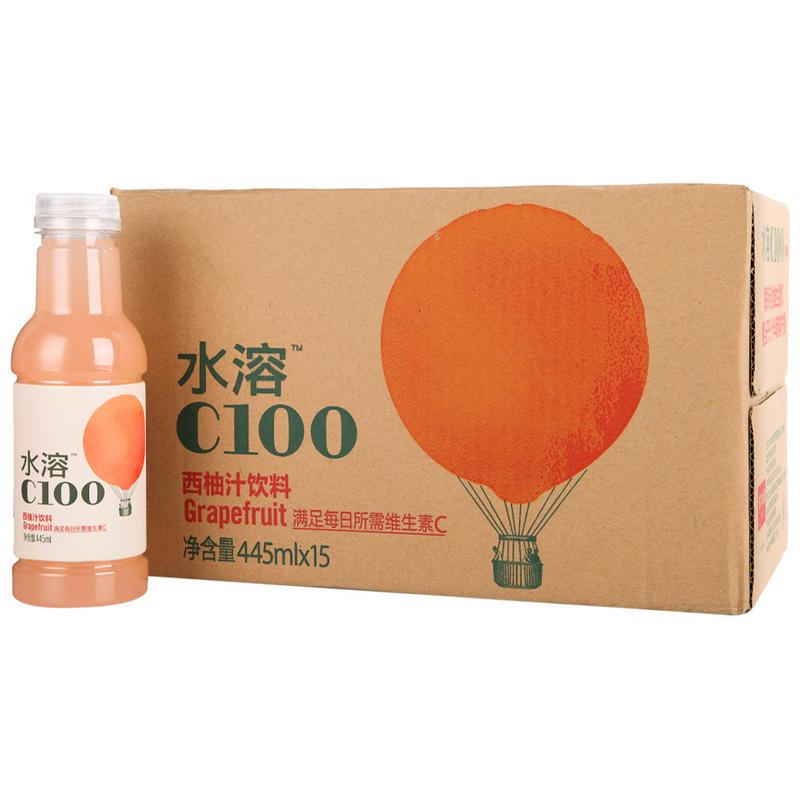 农夫山泉 水溶c100西柚汁饮料 445ml*15瓶/箱 整箱